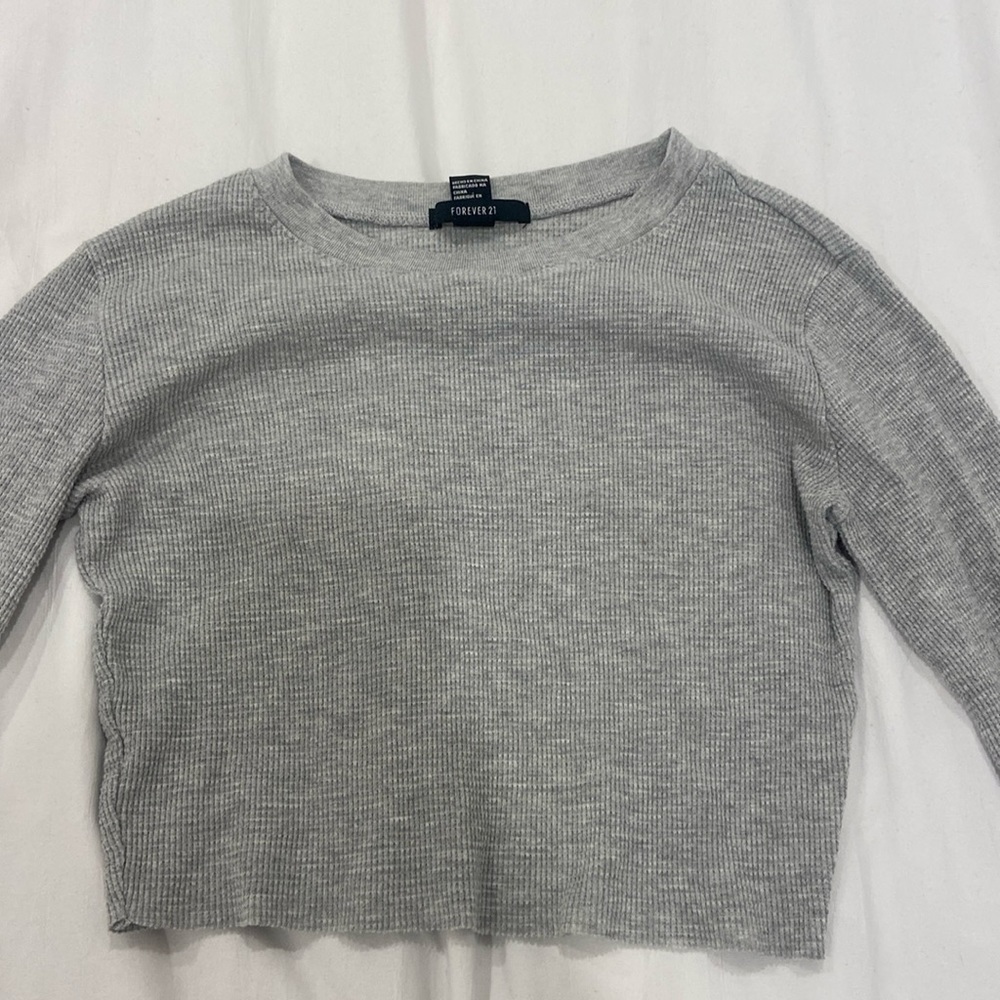 Cropped forever, 21 waffle long sleeve, gray color, size extra small
